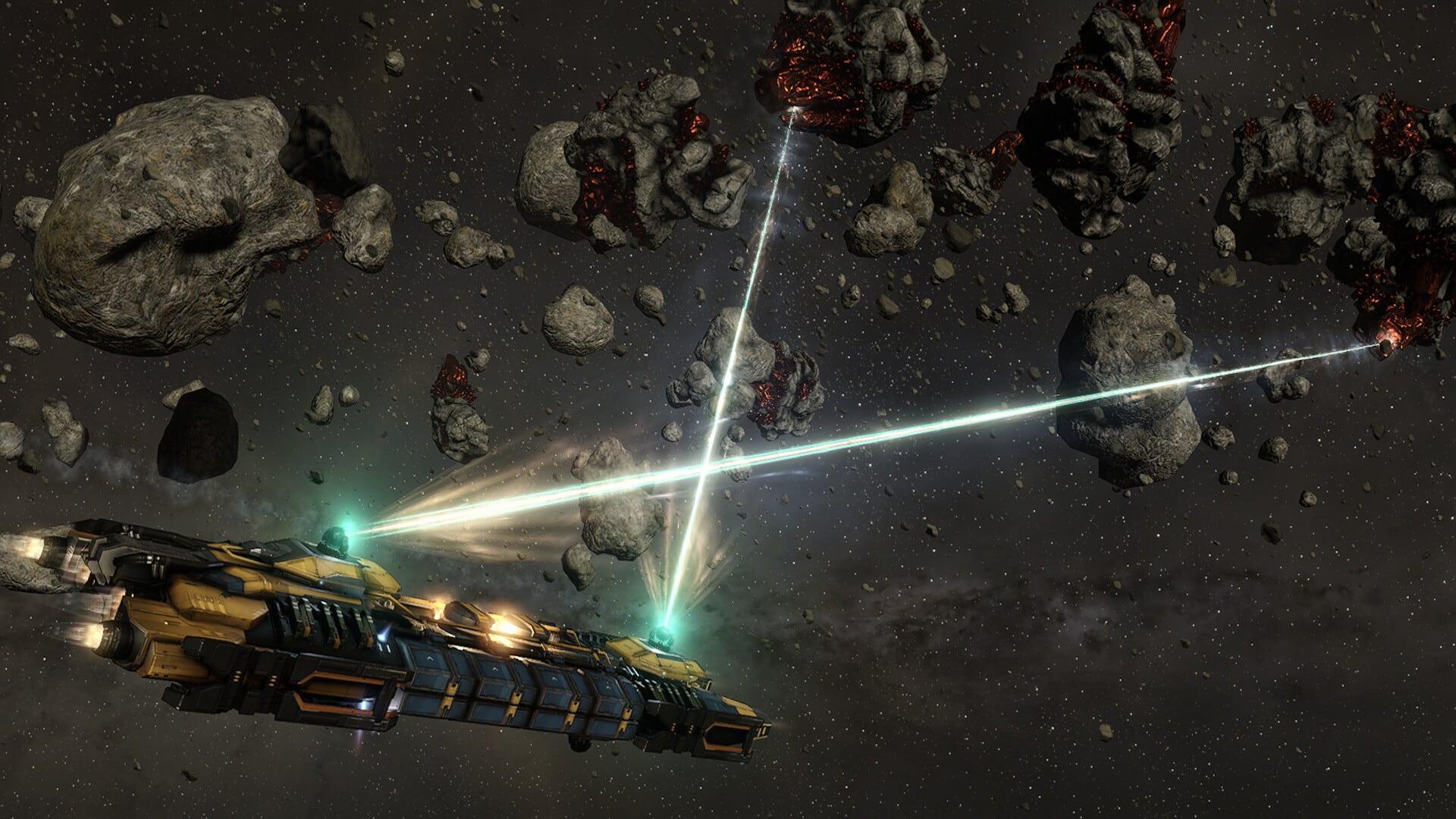 EVE Online Flottenschlacht - Gewaltige Raumschiffe im Orbit