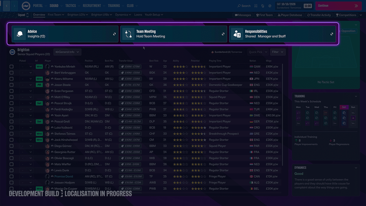 Football Manager 27 Squad Screen