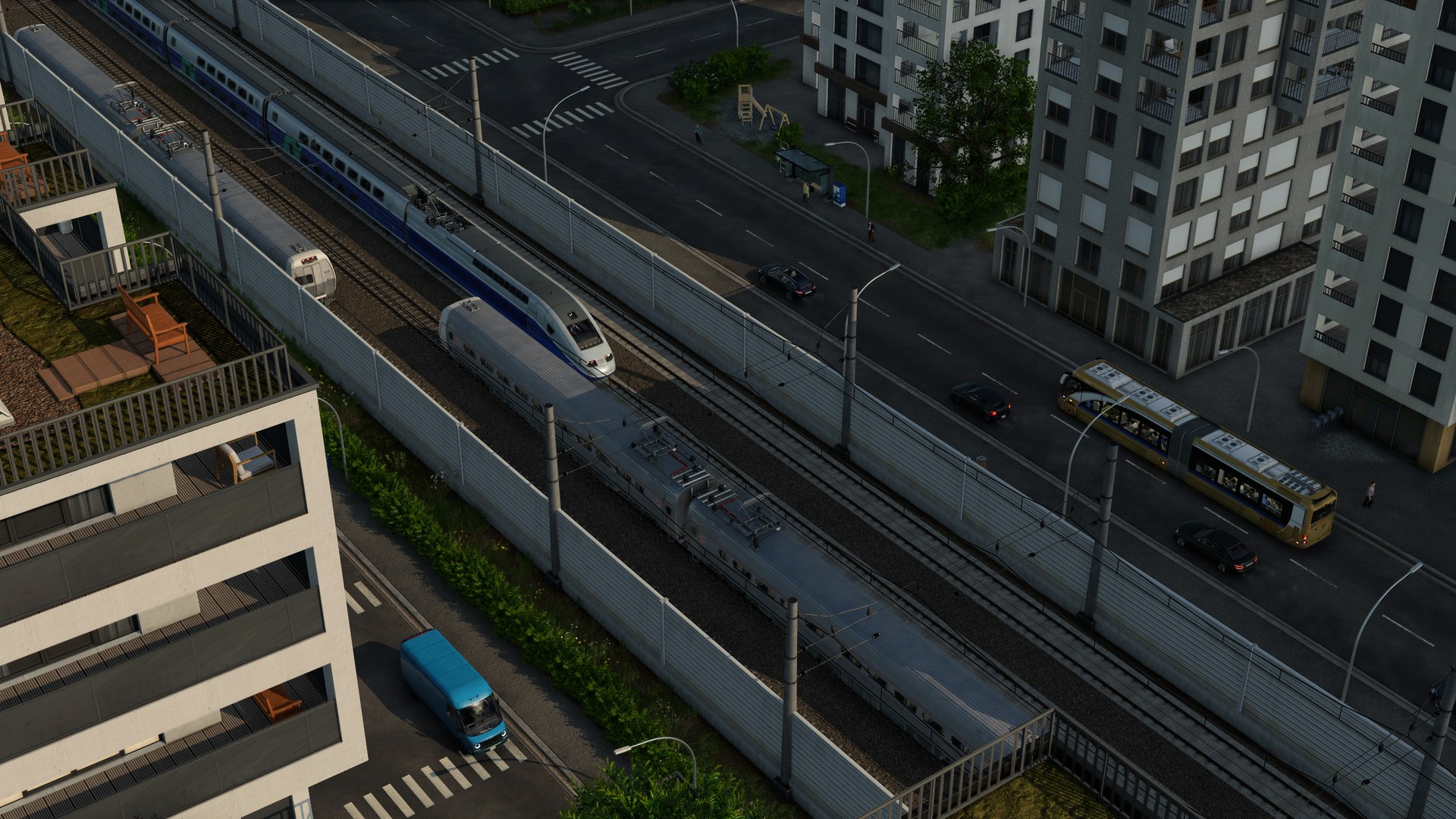 Transport Fever 3 Moderne Züge in einer Großstadt
