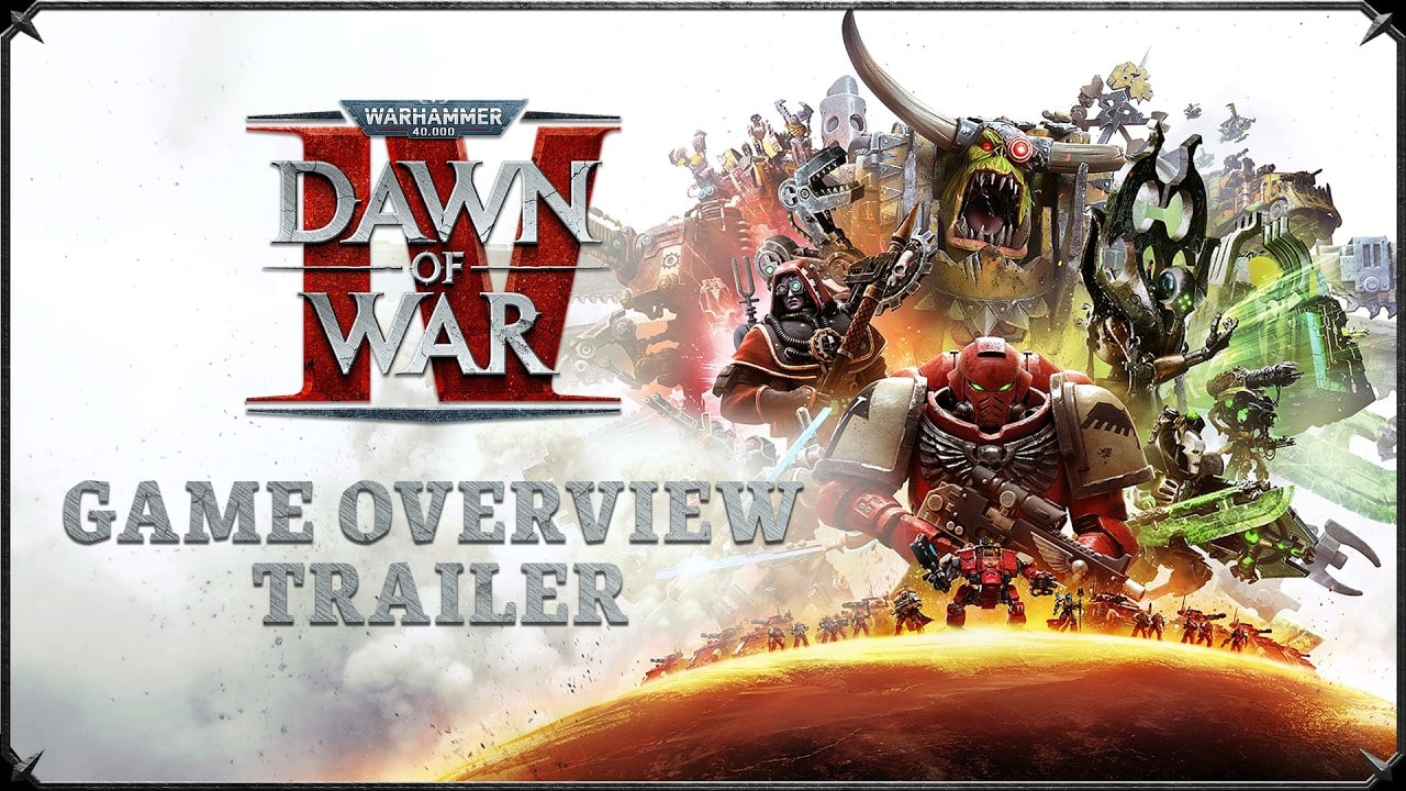 Warhammer 40000 Dawn of War IV Key Art Space Marines Orks Necrons Adeptus Mechanicus